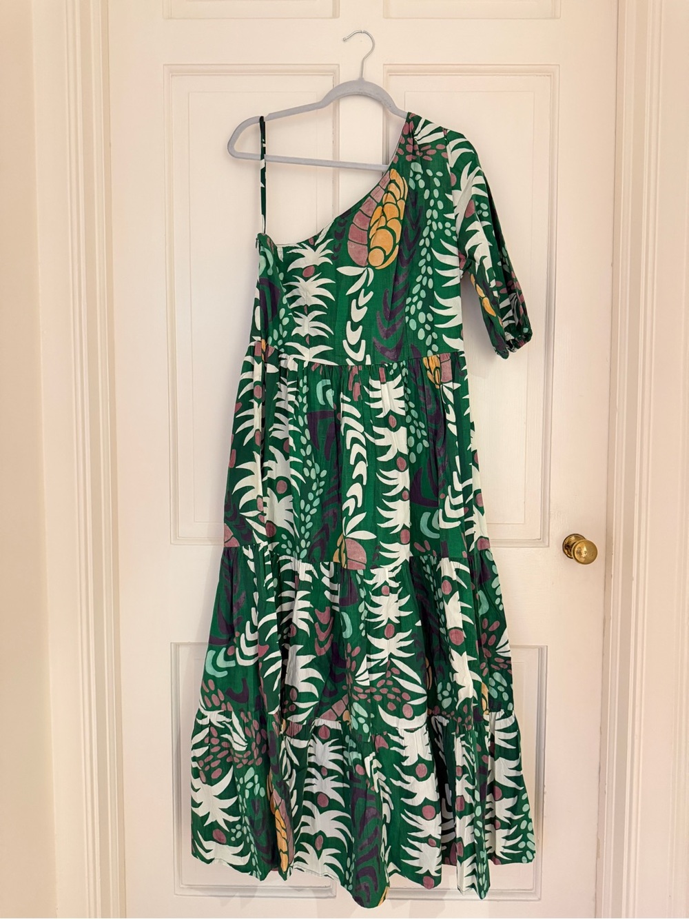 Oliphant Green Tropical One-Shoulder Midi Dress